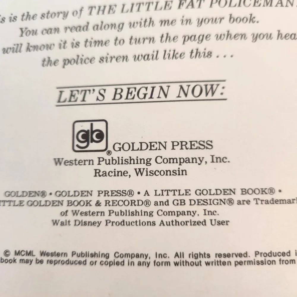 Vintage 1950s The Little Fat Policeman A Little Golden Book & 33 1/3 Record #224